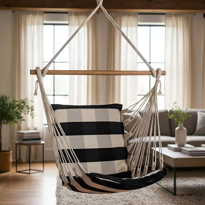 Cadeira De Balanço Acolchoada Suspensa Rede De Teto