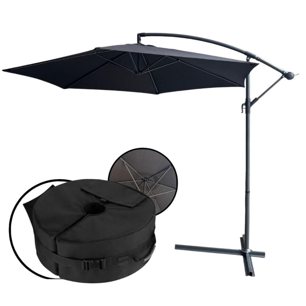 Ombrellone Suspenso 3m Com Bolsa Para Areia Redonda Base De Ombrellone 30kg Importway-preto