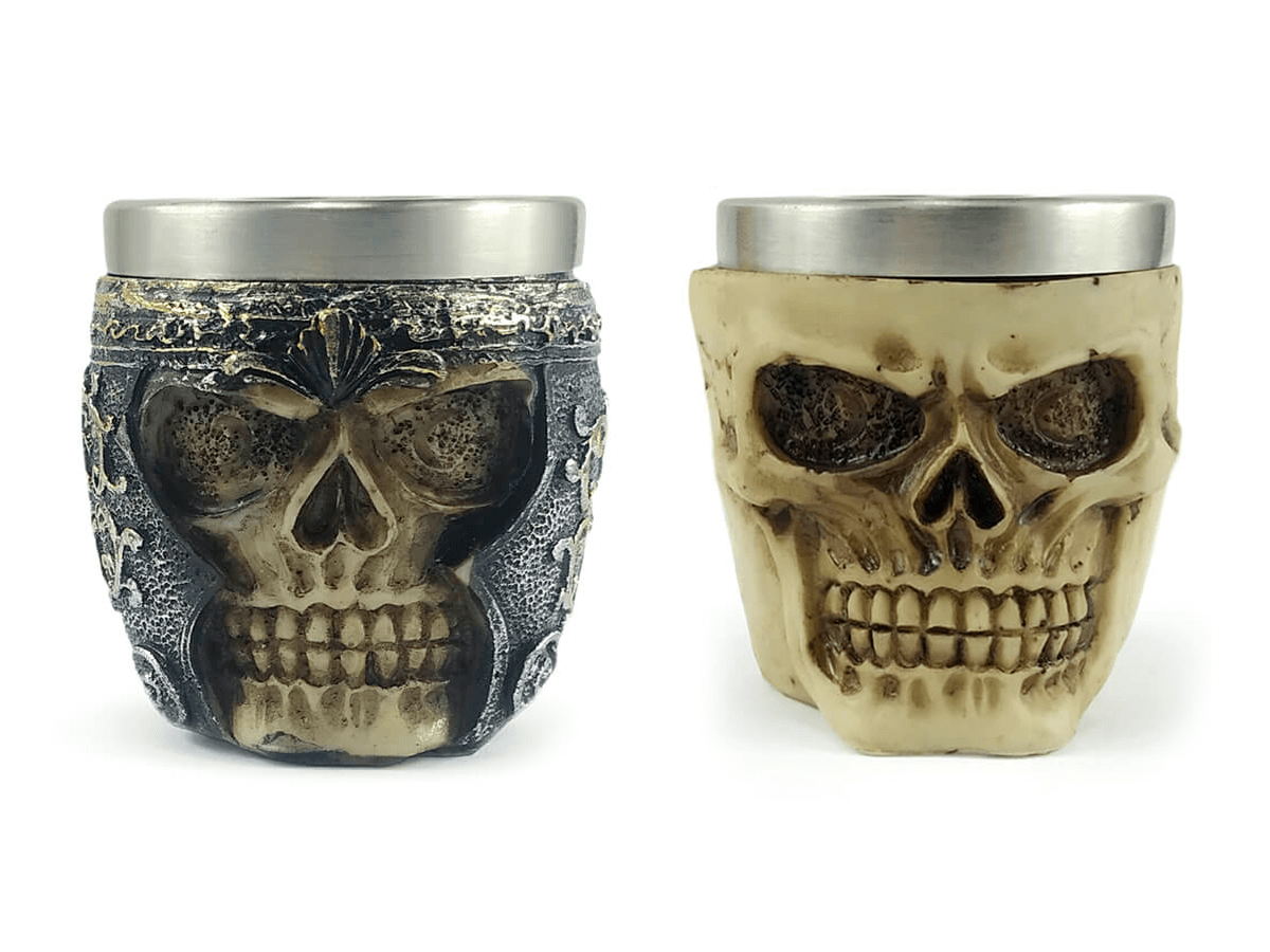 Kit 2 Copos Shot Dose Em Aço Inox Resina Colecionável Decorativo Para Tequila Whisky Vodka