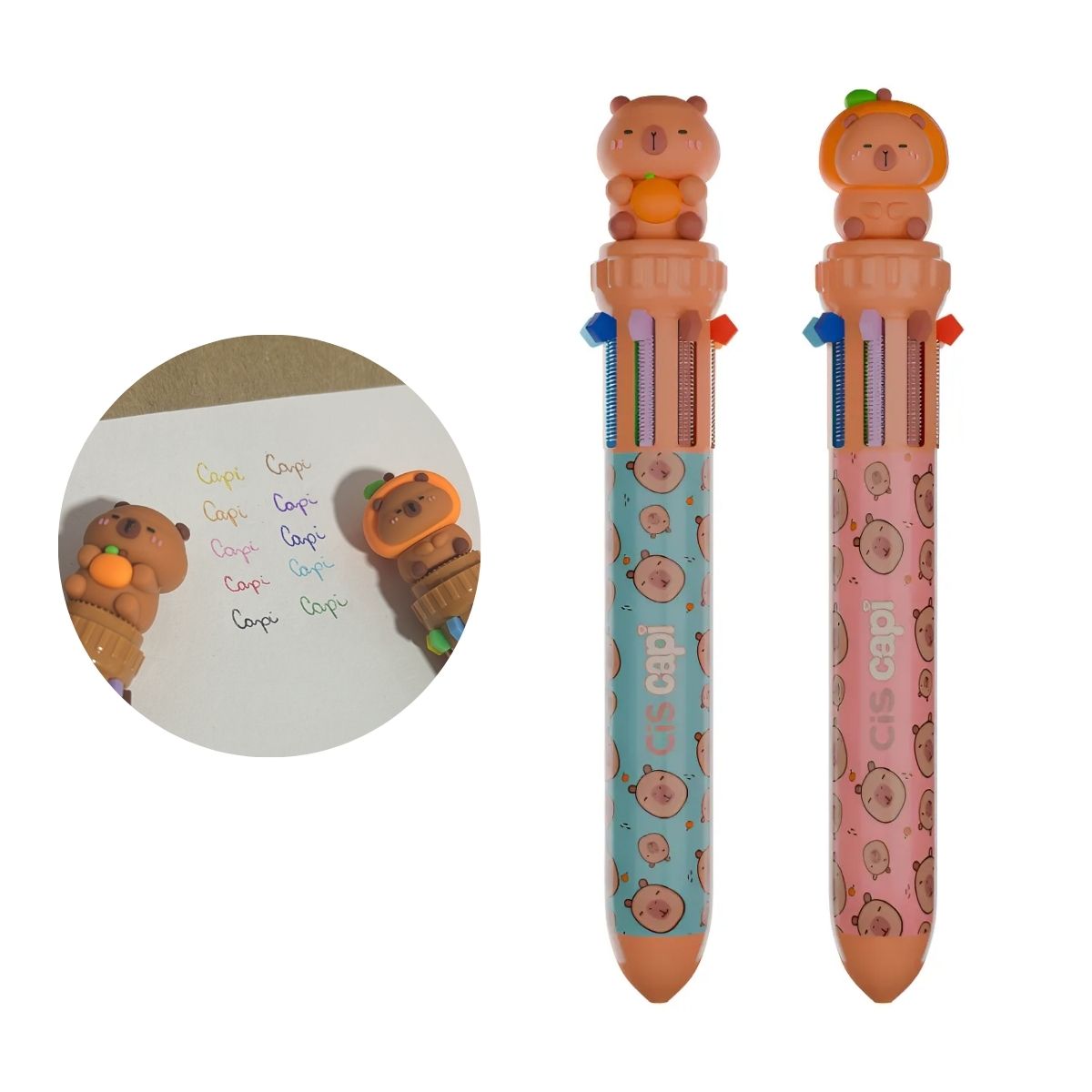 Kit 2 Canetas Esferográficas Retrátil Cis Capivara 10 Em 1 Conjunto Escolar Ponta Fina Lettering