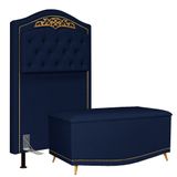 Cabeceira Cama Box Solteiro 90cm Com Calçadeira Baú Imperial J02 Suede Azul - Mpozenato