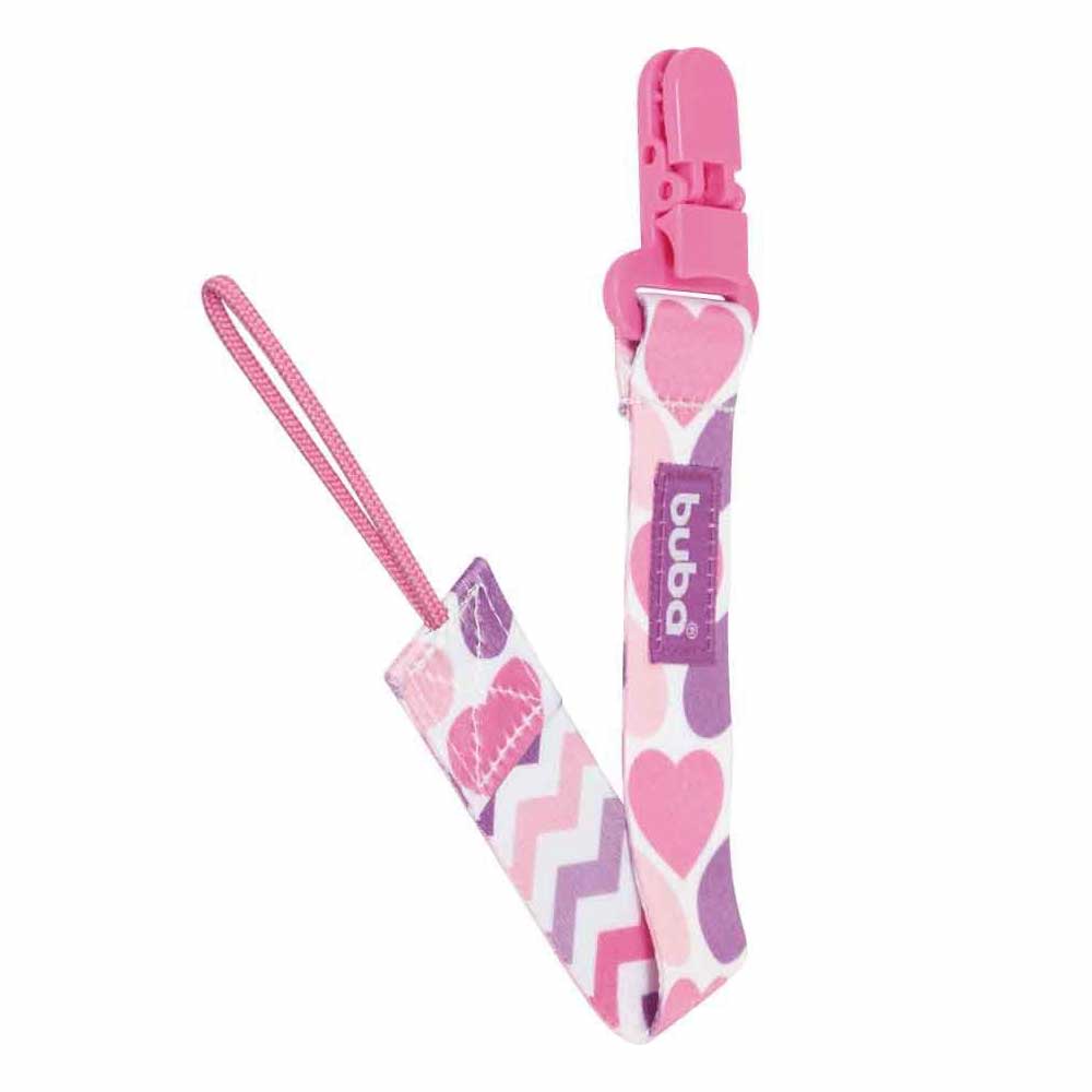 Prendedor De Chupeta Bebe Coracoes Rosa Buba