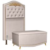 Cabeceira Cama Box Solteiro 90cm Com Calçadeira Baú Imperial J02 Suede Marfim - Mpozenato