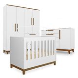 Conjunto de Quarto Guarda Roupa 4 Portas com Berco Infantil e Comoda-sapateira Ambientare Branco Fos