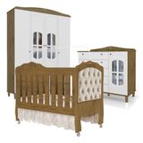 Conjunto de Quarto Guarda Roupa 4 Portas C- Berco Infantil Capitone e Comoda-sapateira Colonial Cedr