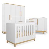 Conjunto de Quarto Guarda Roupa 4 Portas com Berco Infantil e Comoda-sapateira Ambientare Branco Fos