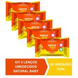Kit C/5 Lenços Umedecidos Natural Baby 60un Cada Evergreen
