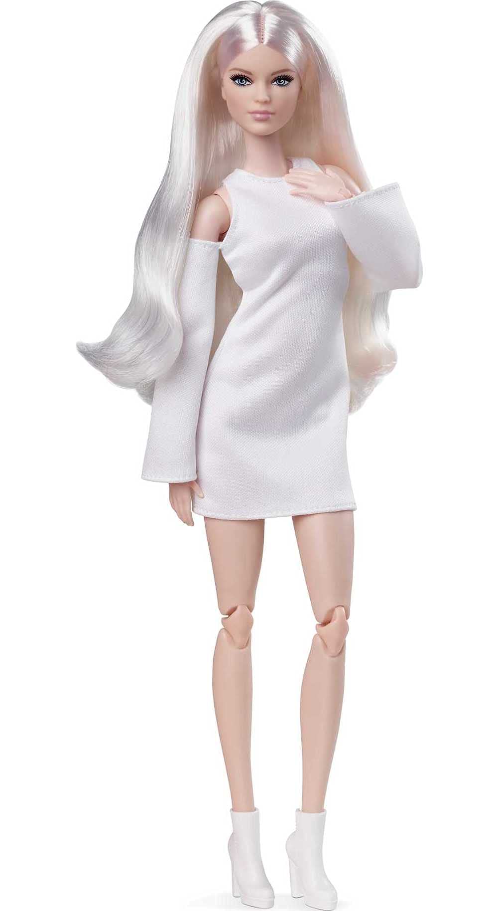 Barbie Signature Looks Boneca (alto, Loiro) Boneca De Moda Totalmente Posable Vestindo Vestido Branco &amp; Botas De Plataforma