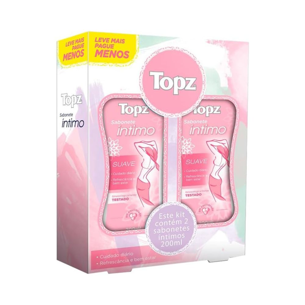 Kit Com 2 Unidades Sabonete Intimo Liquido Topz Suave 200ml