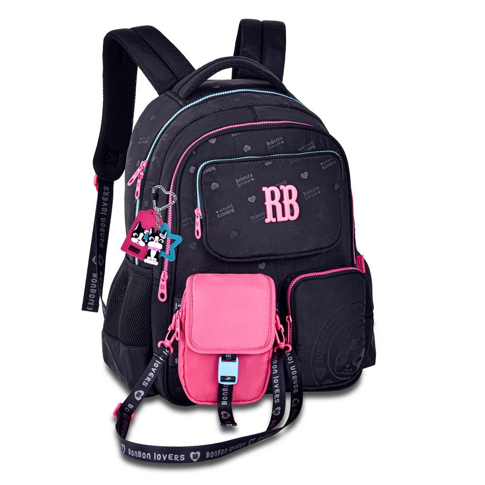 Mochila Rebecca Bonbon De Costas 17,5 Ref Rb26223 Preto/rosa