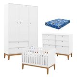 Quarto De Bebe Unique 3 Portas Com Cômoda 6 Gavetas Branco Soft Eco Wood E Colchão Ortobom - Matic