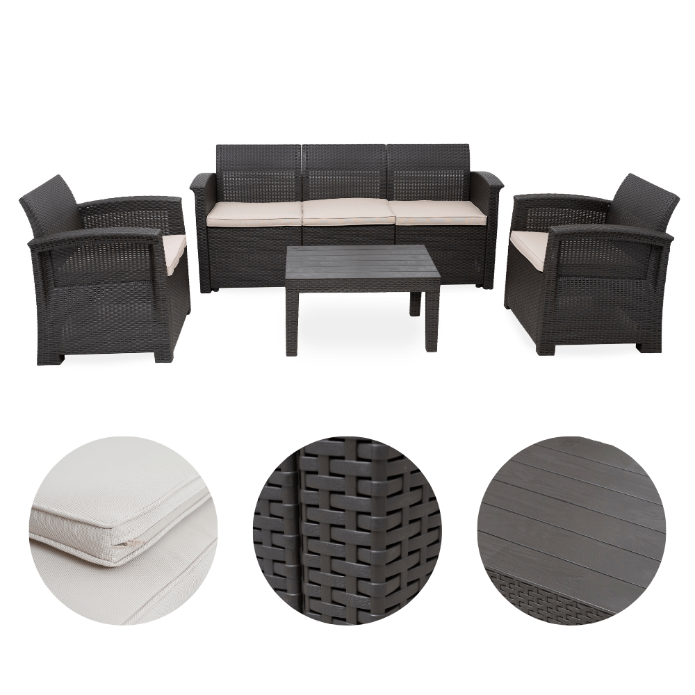 Conjunto De Sofá Estilo Rattan Confort 5 Lugares Para Jardim Área Externa D7home