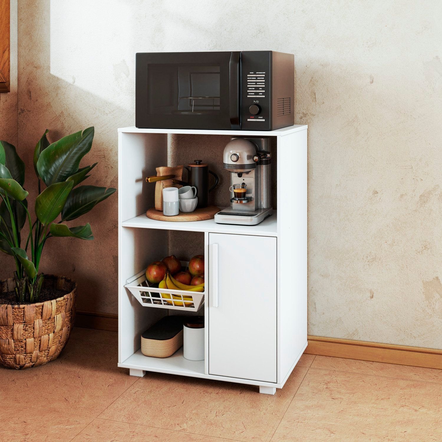 Balcão Fruteira 1 Porta 1 Cesto De Plástico Branco