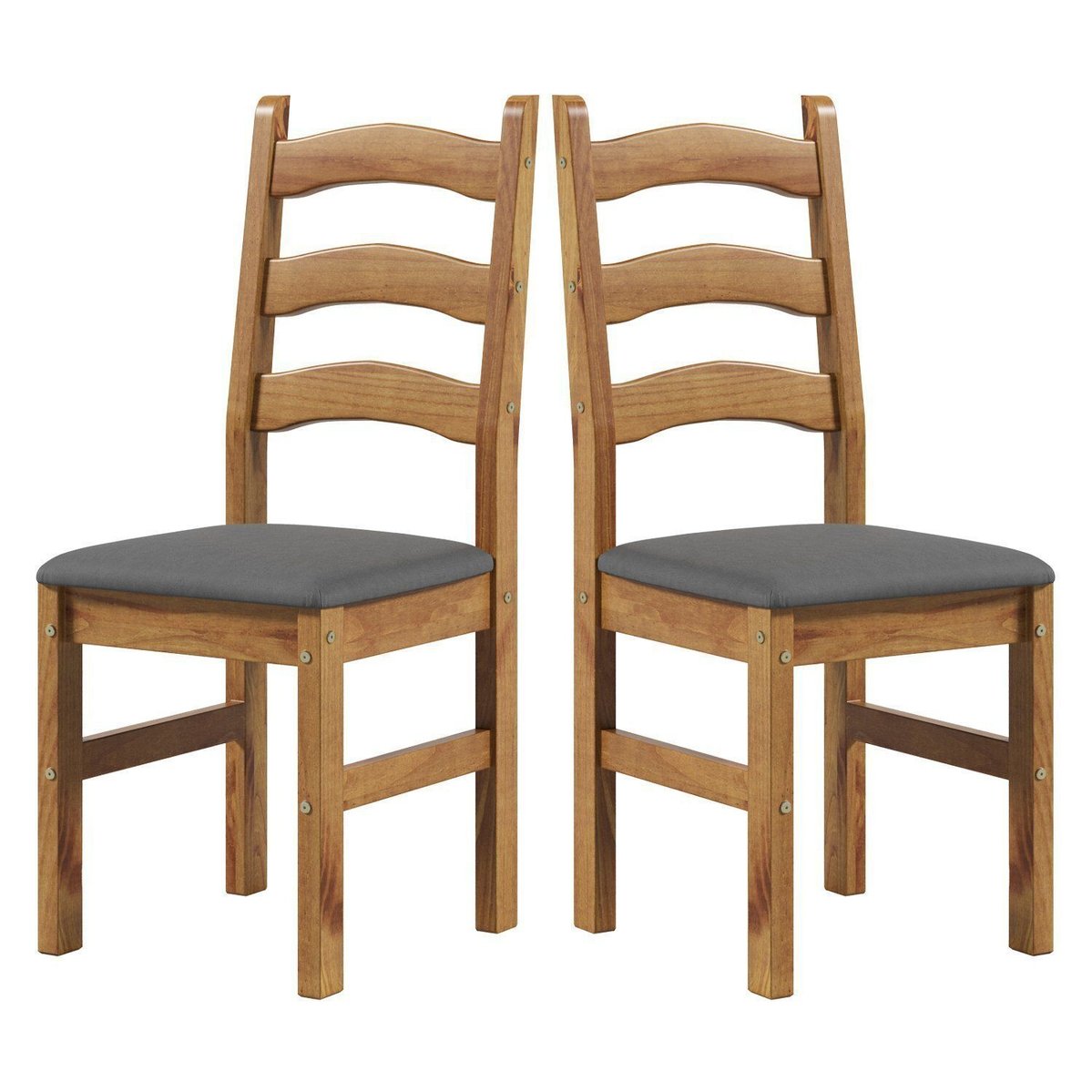Kit 2 Cadeiras 100% Madeira Maciça Com Assento Estofado Napoli Espresso Móveis Nogueira/cinza