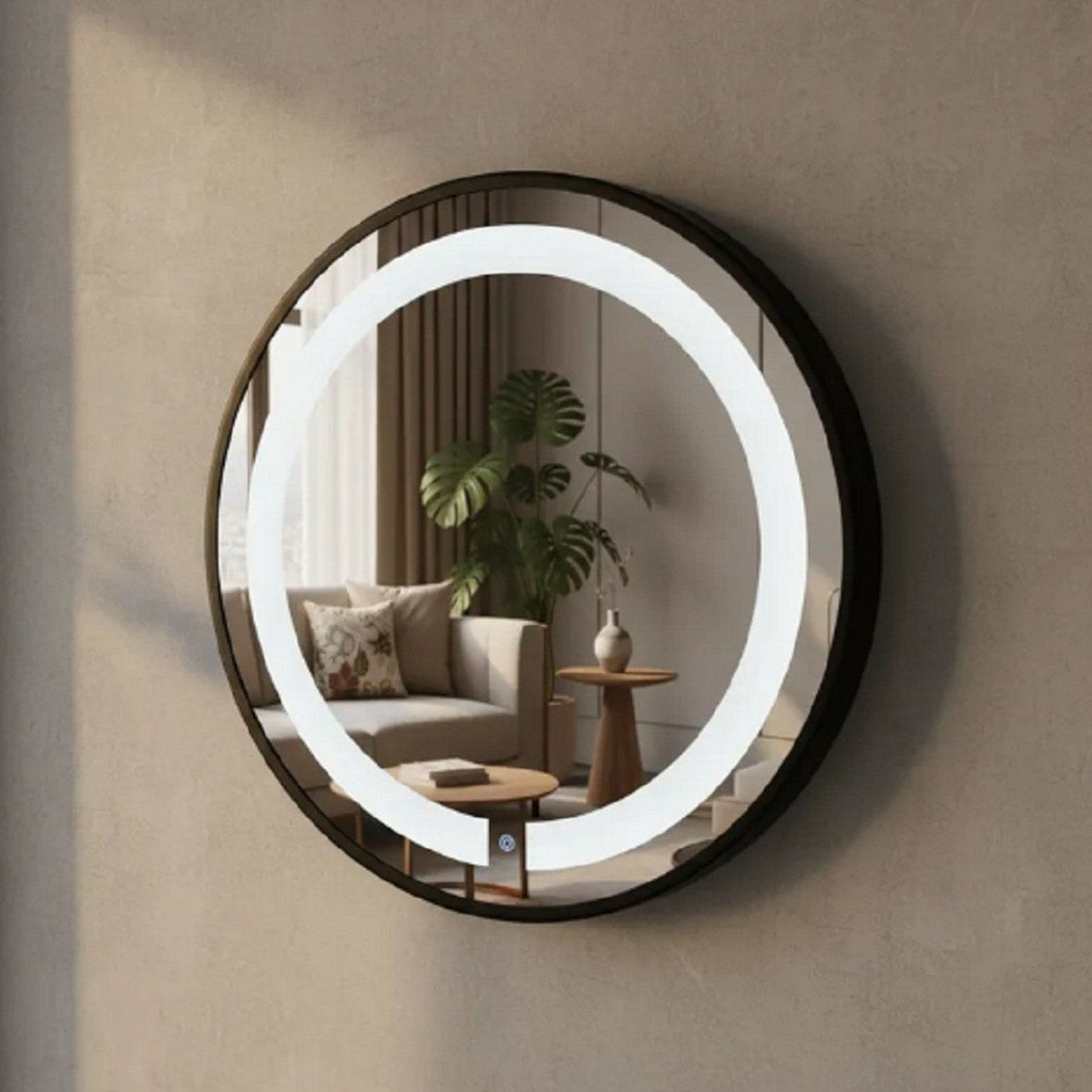 Espelho Redondo Iluminado 50cm Touch 2 Leds Basic Reduna Preto