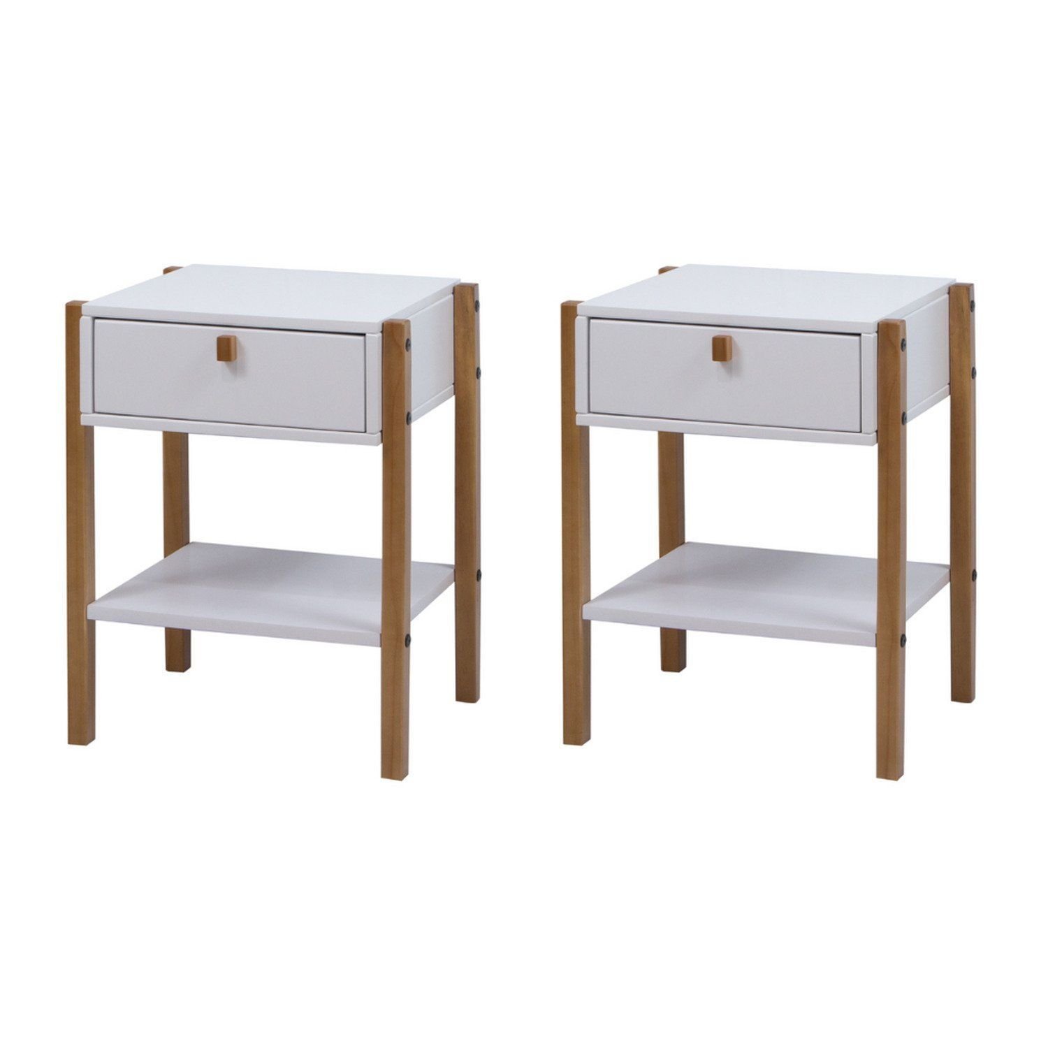 Kit 2 Mesas De Cabeceira 2 Gavetas Madeira Maciça Flórida Branco/castanho