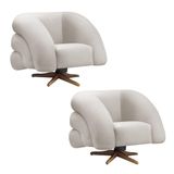Poltrona Giratória Orgânica Com Balanço Kit 2 Tana Bouclê E03 - D'rossi Cor Cinza Claro