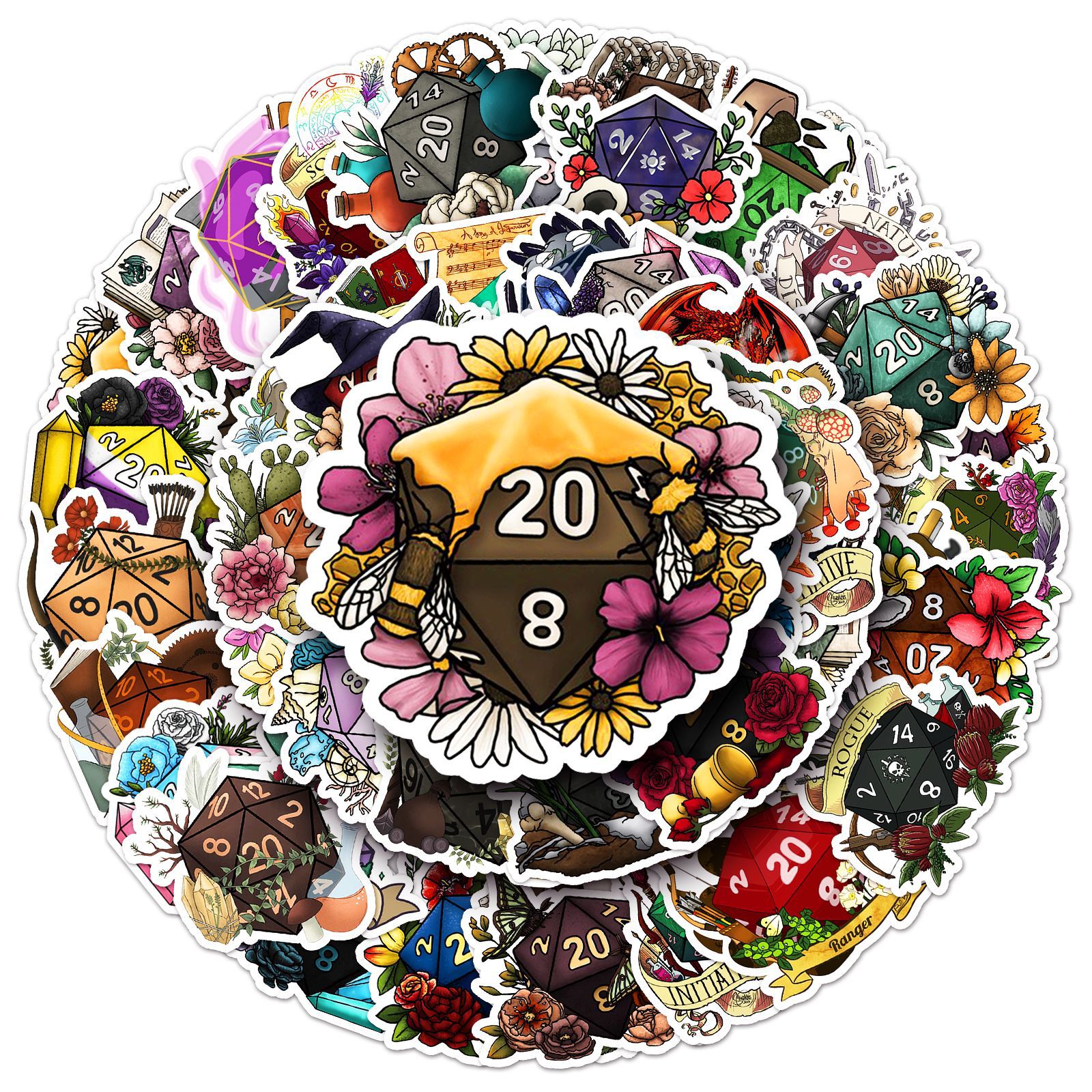 Adesivos Dice, 50 Unidades, Adesivos De Grafite Em Vinil Impermeável, De 5 A 10 Cm