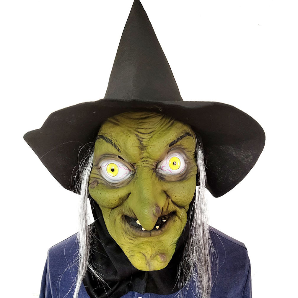 Máscara De Látex Horror Witch Com Chapéu Para O Carnaval De Halloween