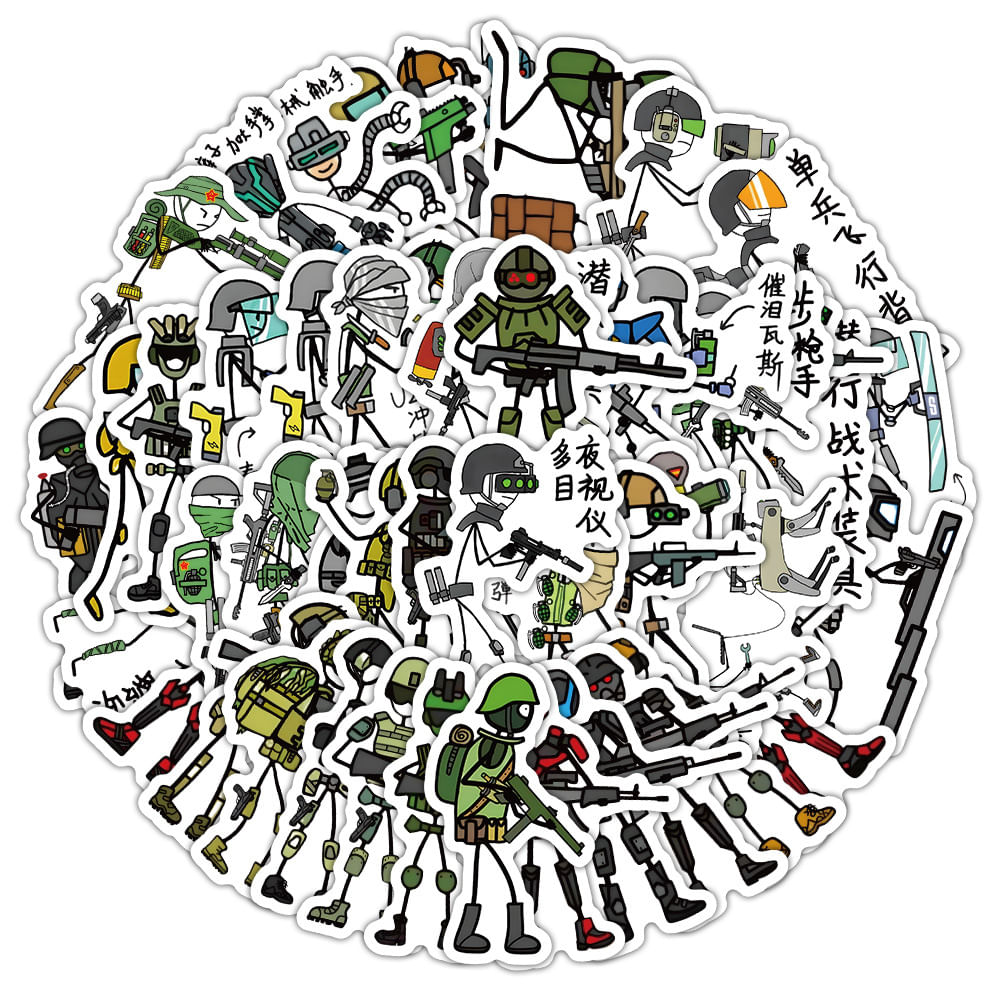 Adesivos Stickmans Specials Forces, Vinil Impermeável, 60 Unidades