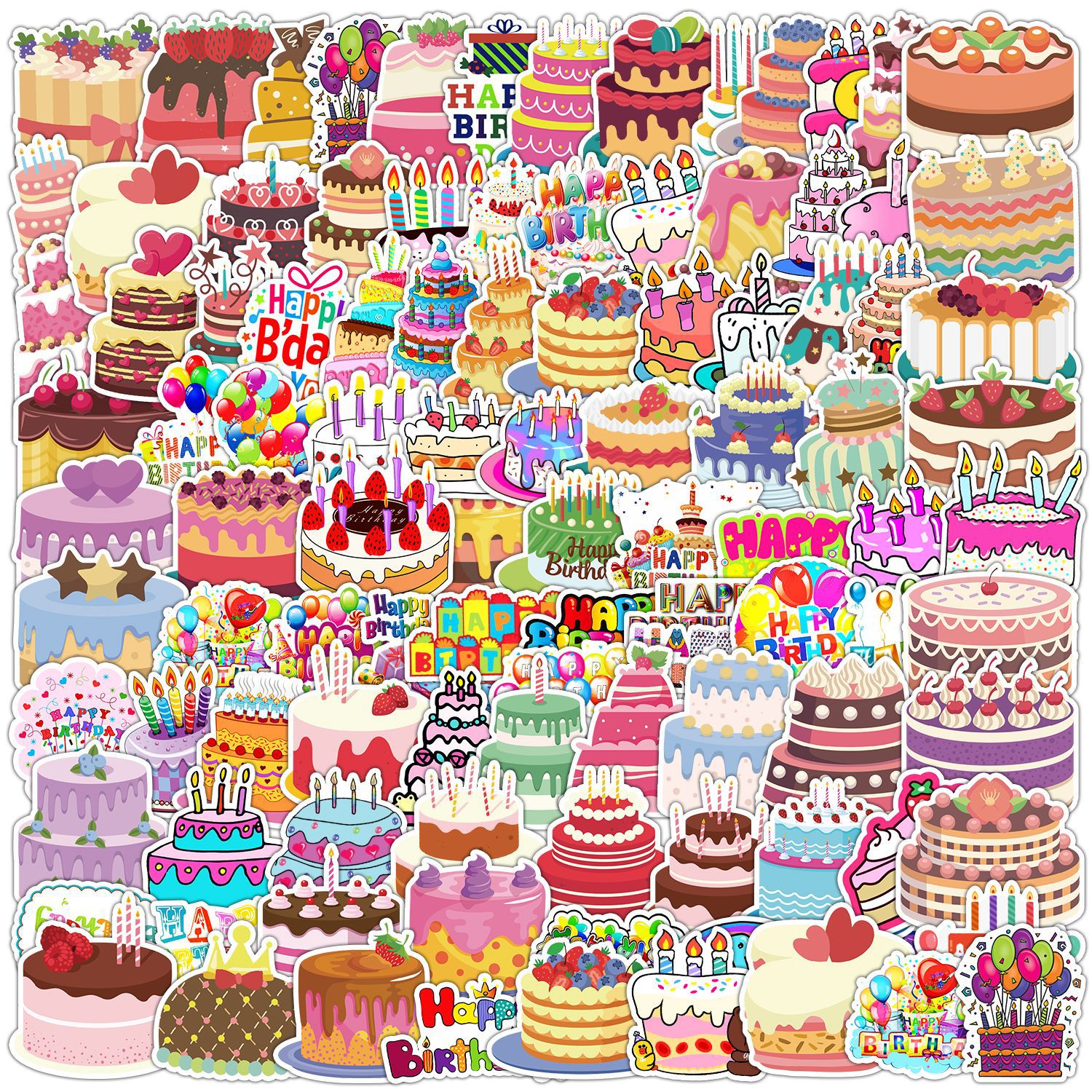Adesivos, Bolo De Aniversário, Grafite À Prova D'água, 100 Unidades/lote