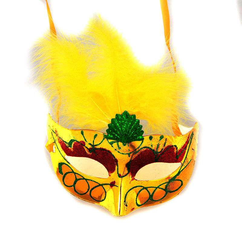 Máscara De Cosplay, Capa De Meia Face Para Festa De Halloween De Penas Amarelas
