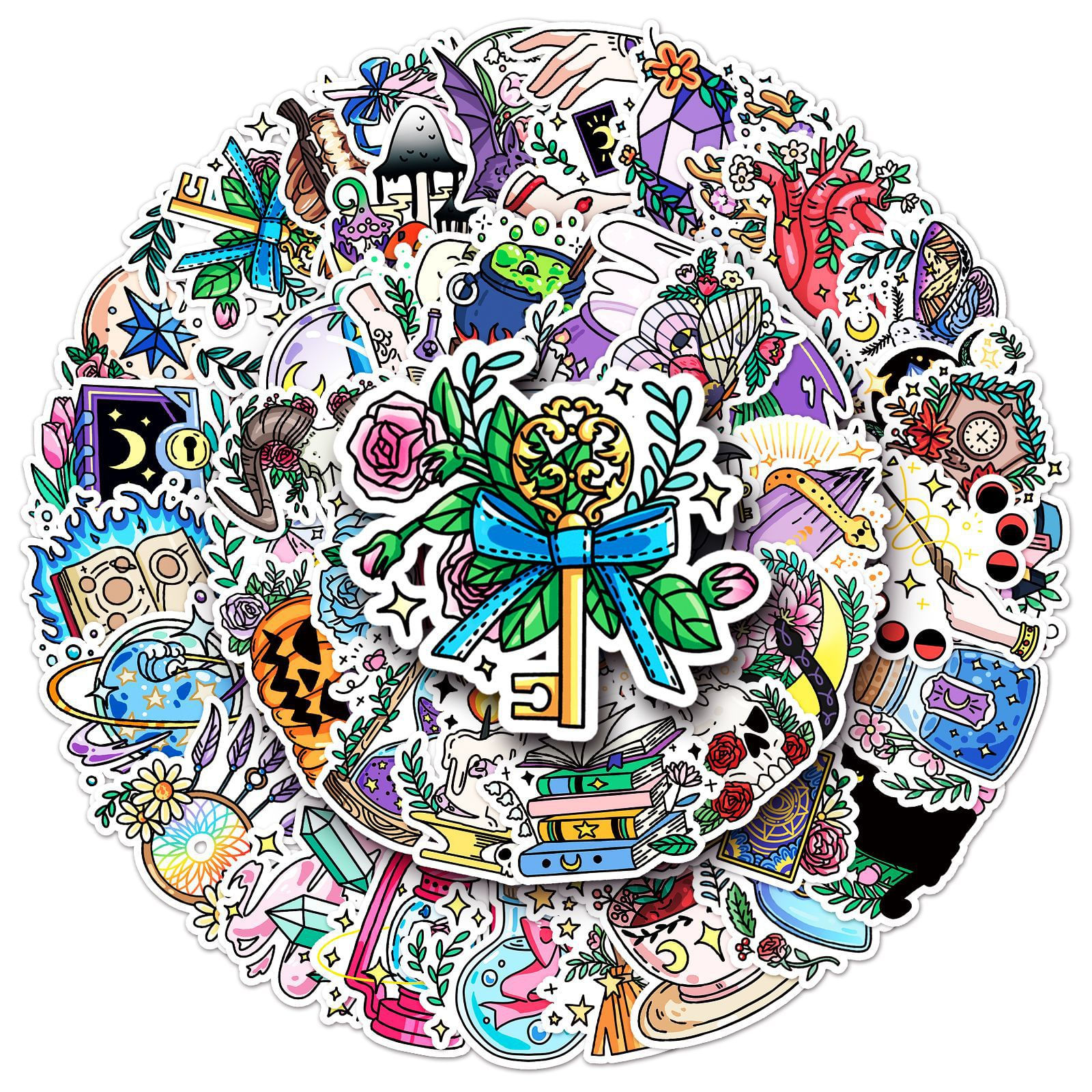 Adesivos Magic Witch, Vinil, Grafite Impermeável, 50 Unidades