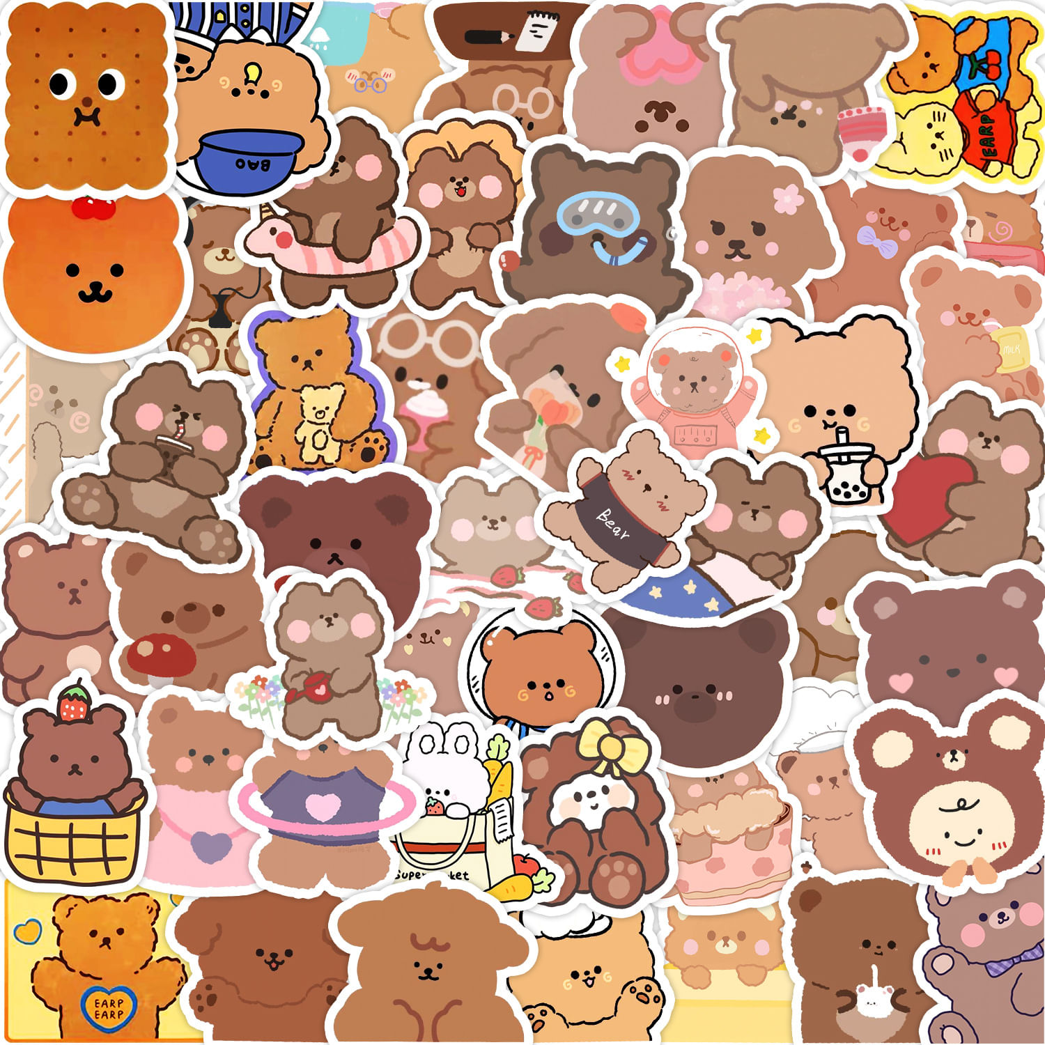 Decalque De Grafite De Vinil Impermeável Cute Bear Stickers (50 Unidades)