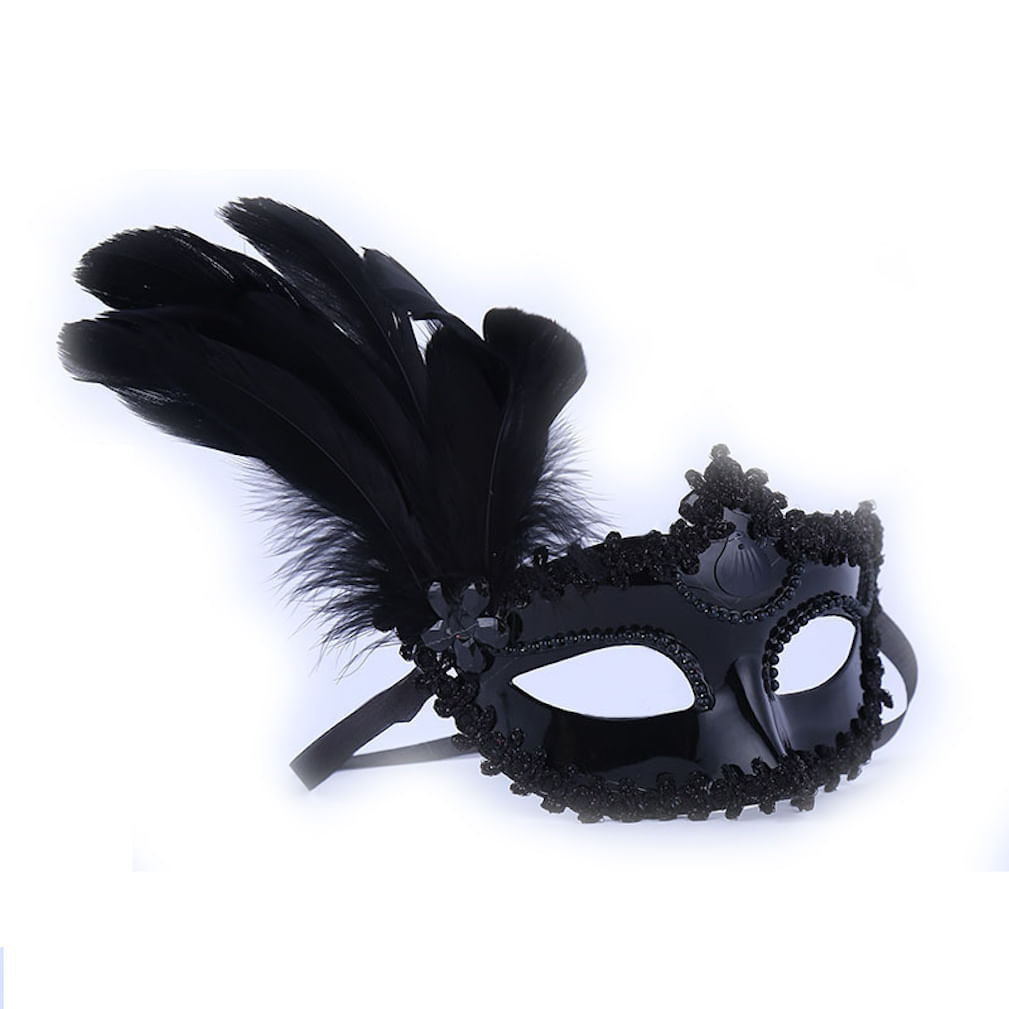 Capa De Meia Face Feather Mask Party Black Venice