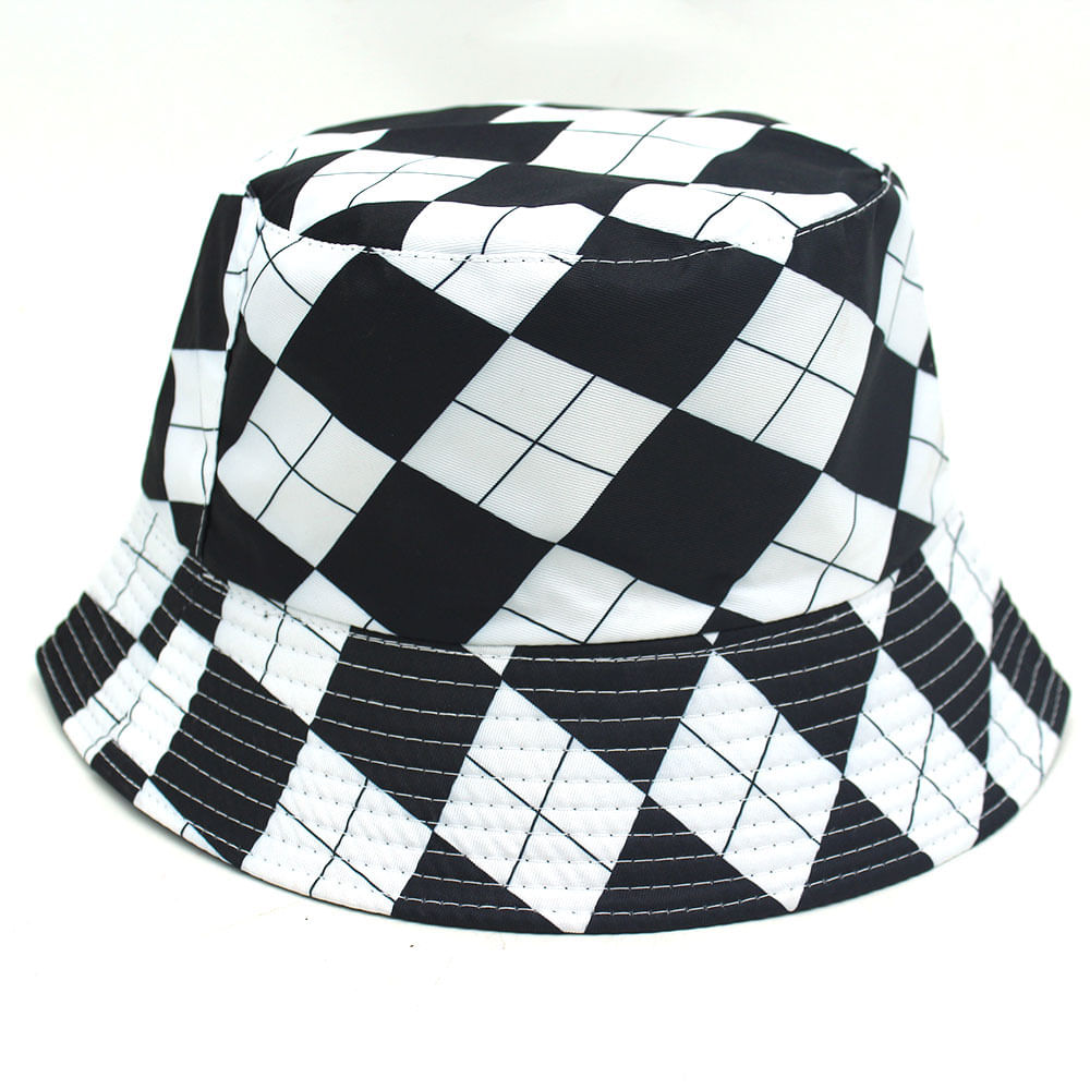 Bucket Hat Sun Fisherman Hat Plaids Geometrys Anime Cotton