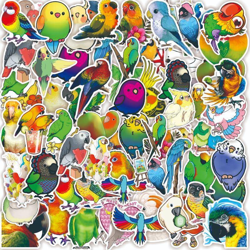 Adesivos Talking Parrot Colorful Bird, Vinil Impermeável, 50 Unidades