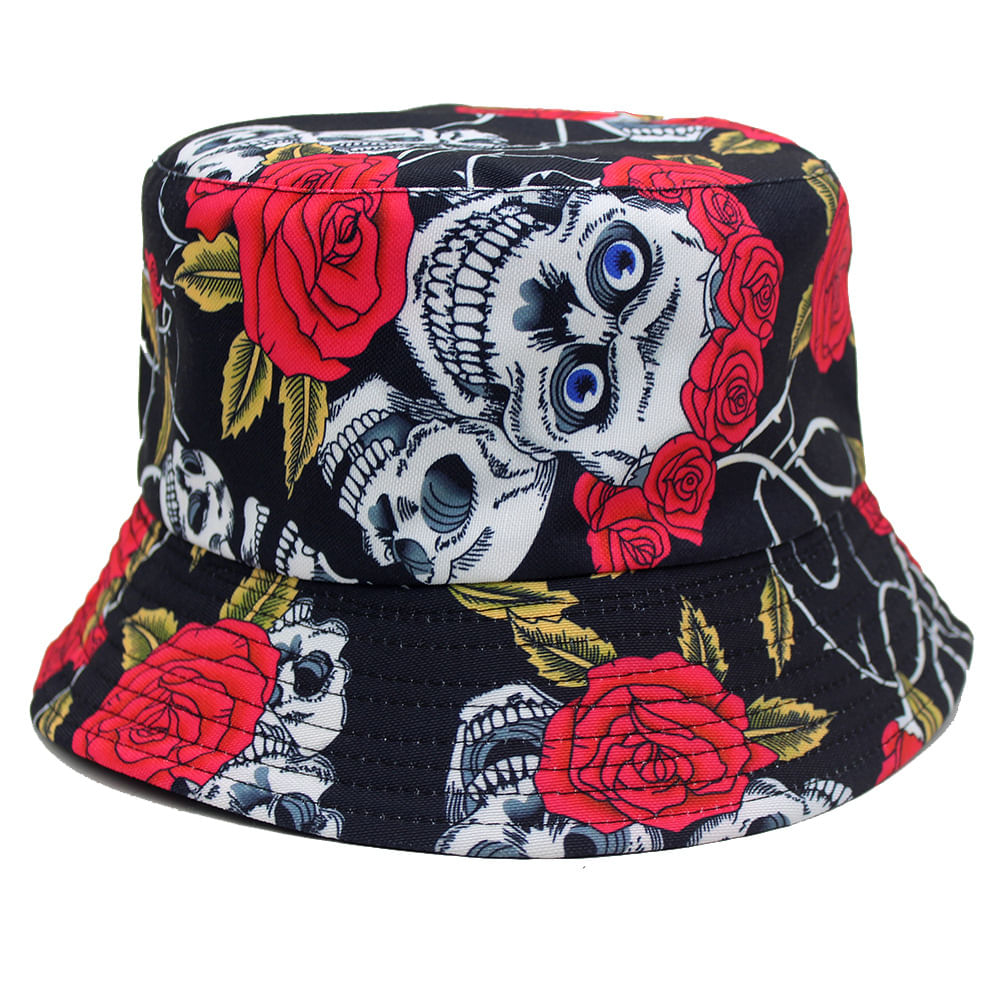 Bucket Hat Skulls Roses Anime Com Proteção Solar De Algodão 56-58cm