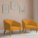 Poltrona Sala Decorativa Kit 2 Stella Pé Madeira Trapézio Castanho Bouclê Mostarda D03 - D'rossi