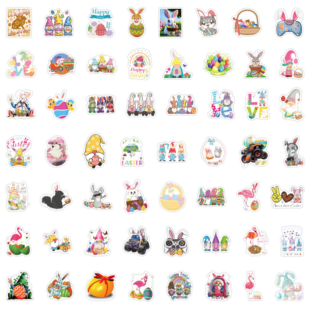 Adesivos, Coelhinho Da Páscoa, Ovo, Vinil, Grafite Impermeável, 55 Unidades
