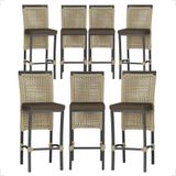 7 Banquetas Em Alumínio Roma Preta Corda Náutica Tecido 9 Rami