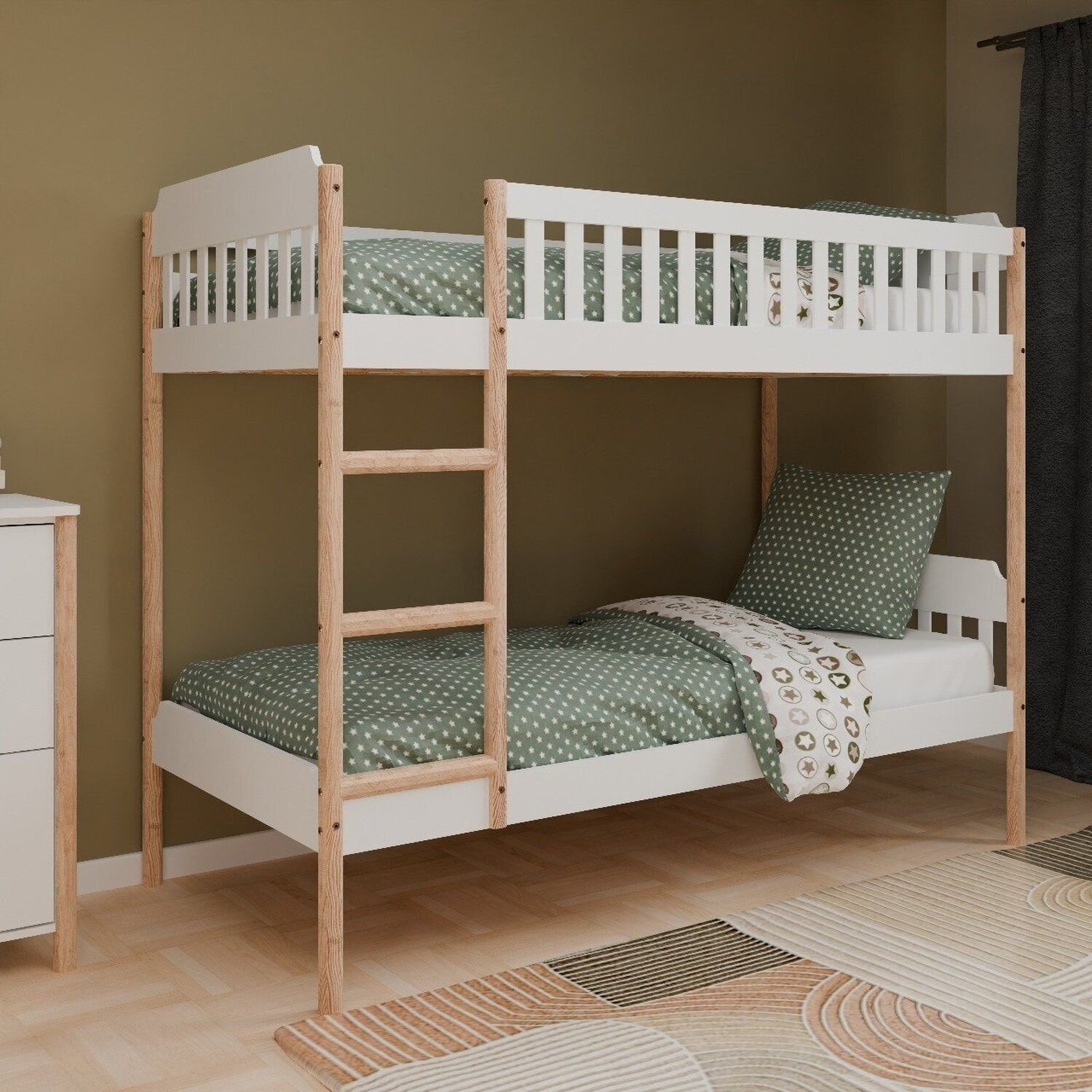 Beliche Infantil Solteiro Arredus Em Madeira Maciça / Mdf Branco/natural