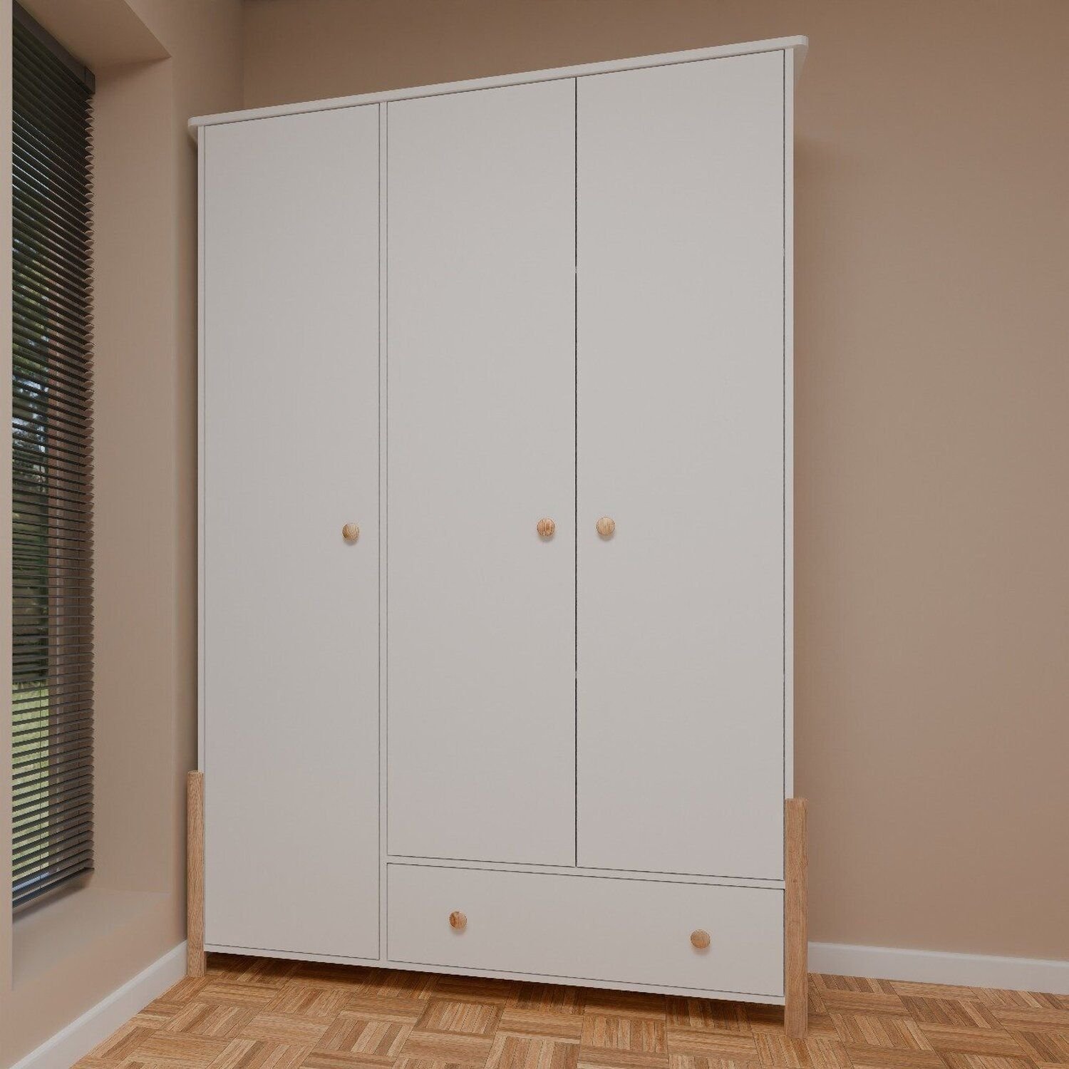 Guarda-roupa Infantil 3 Portas E 1 Gaveta Arredus Madeira Maçica / Mdf Branco/natural