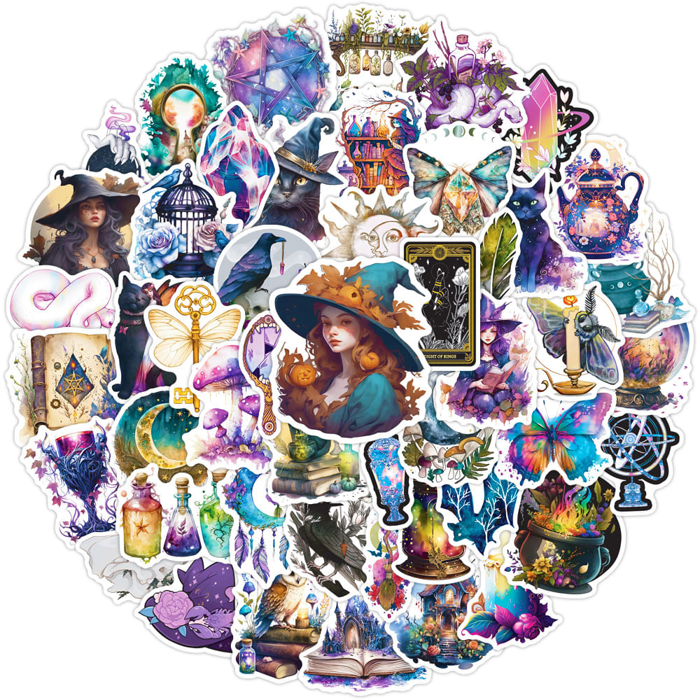 Pacote De Adesivos Gothics Witchs Anime, Vinil Impermeável, 50 Unidades