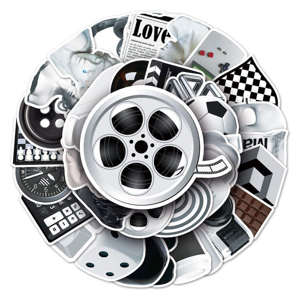 Pacote De Adesivos Anime Dice Preto E Branco, 50 Unidades