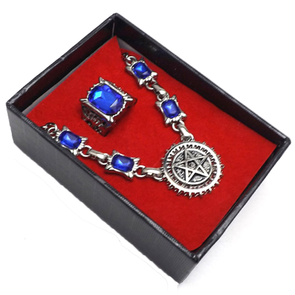 Conjunto De Joias: Colar De Anel De Safira Kuroshitsuji Saibas