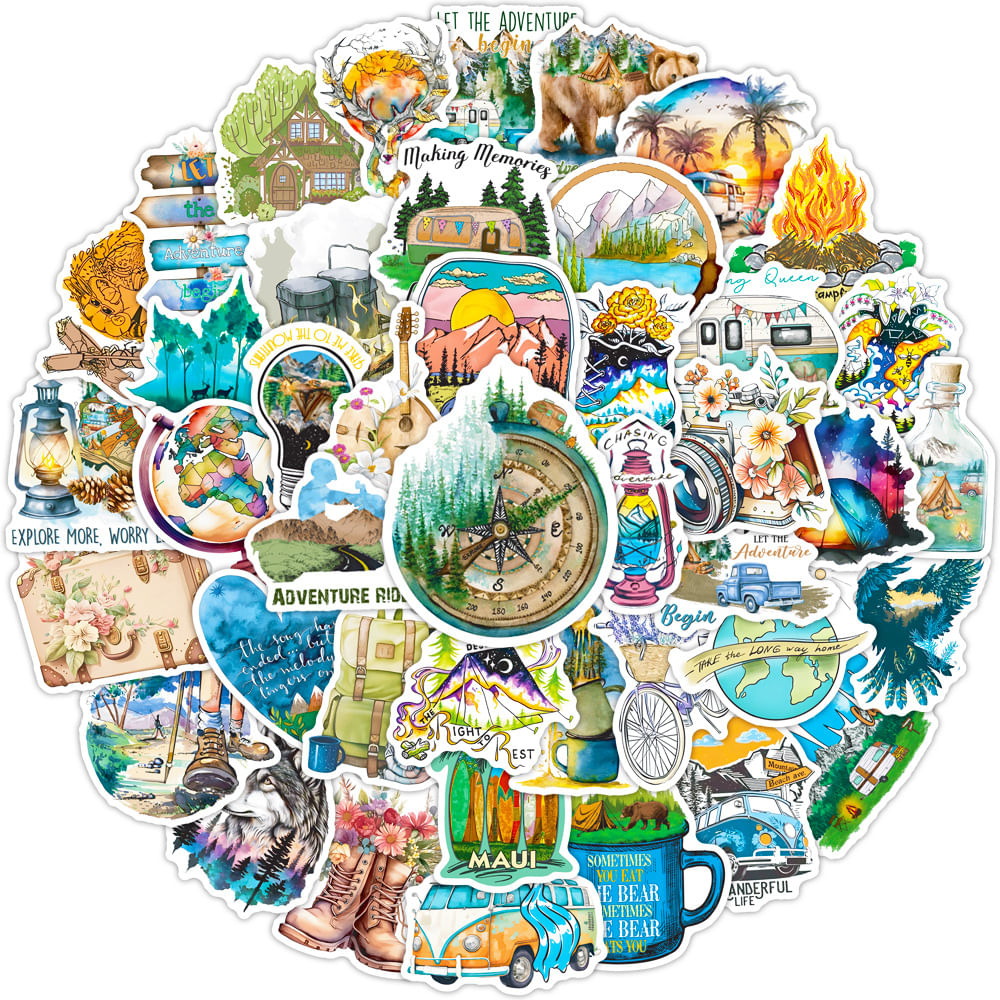 Pacote De Adesivos Para Viagens Ao Ar Livre, Acampamento, Anime, Impermeável, 50 Unidades