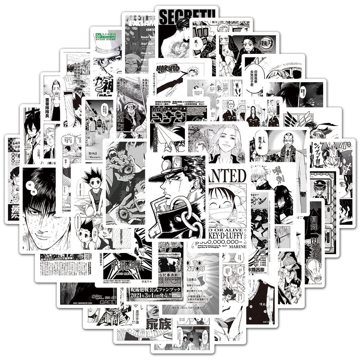 100 Adesivos De Anime Misto Em Preto E Branco One Piece Luffy