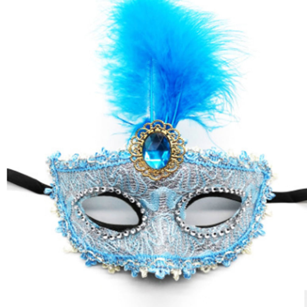 Máscara Decorativa De Cosplay Com Capa De Meia Face Em Pvc De Penas Azuis