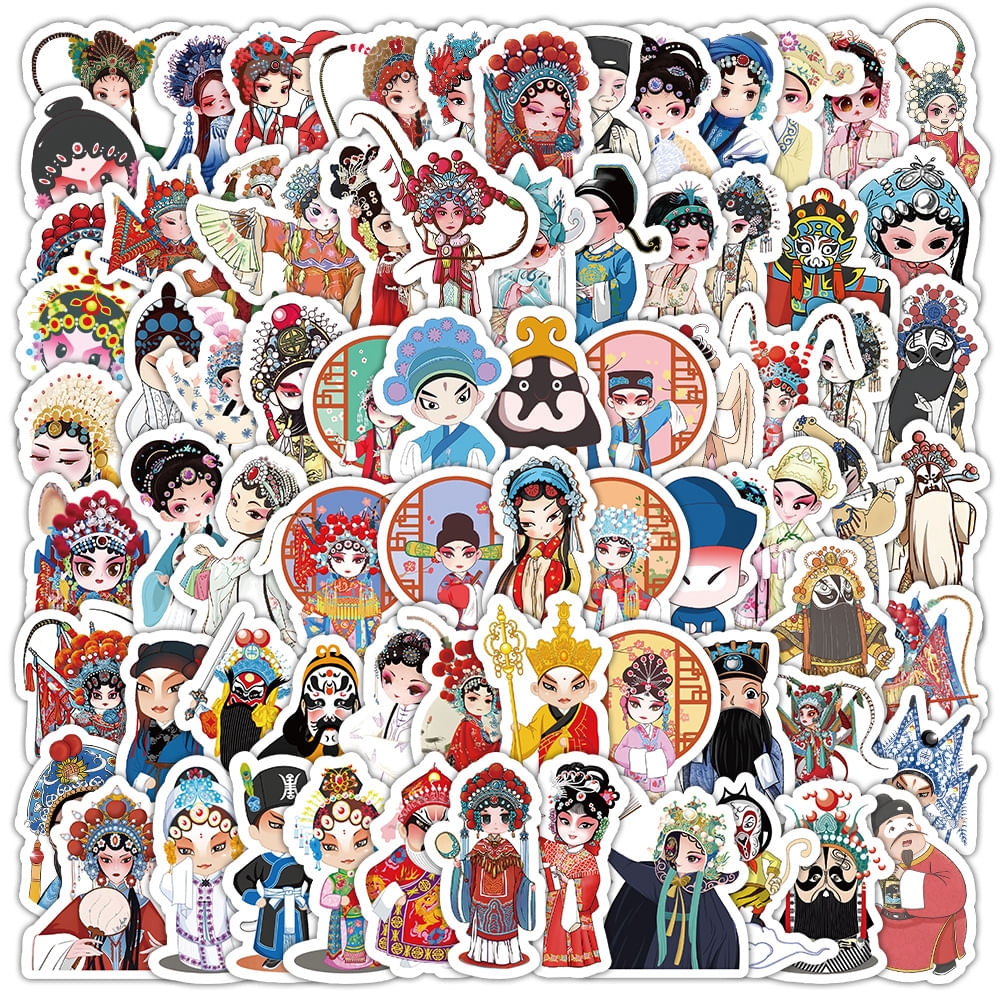 Adesivos Pekings Operas Characters Em Vinil Impermeável (100 Unidades)