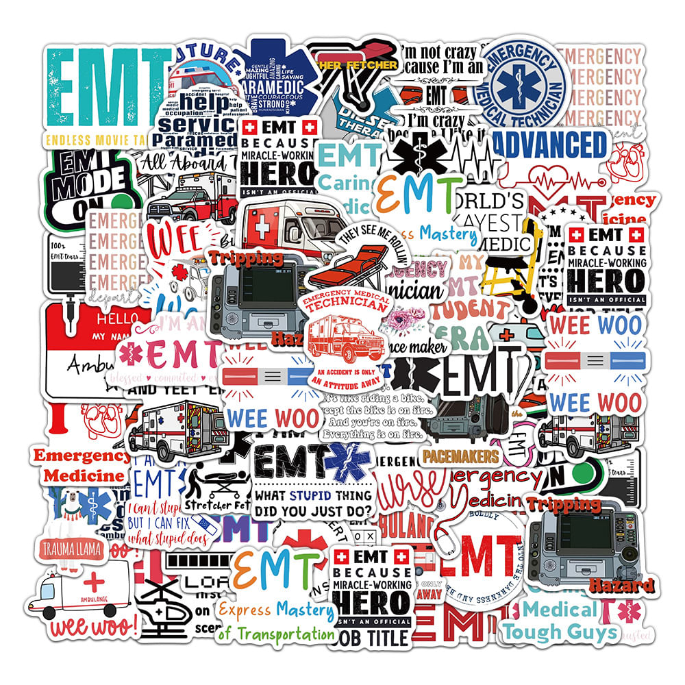Adesivos, 50 Unidades/lote, Emergencys Medicals Technicians, Impermeáveis