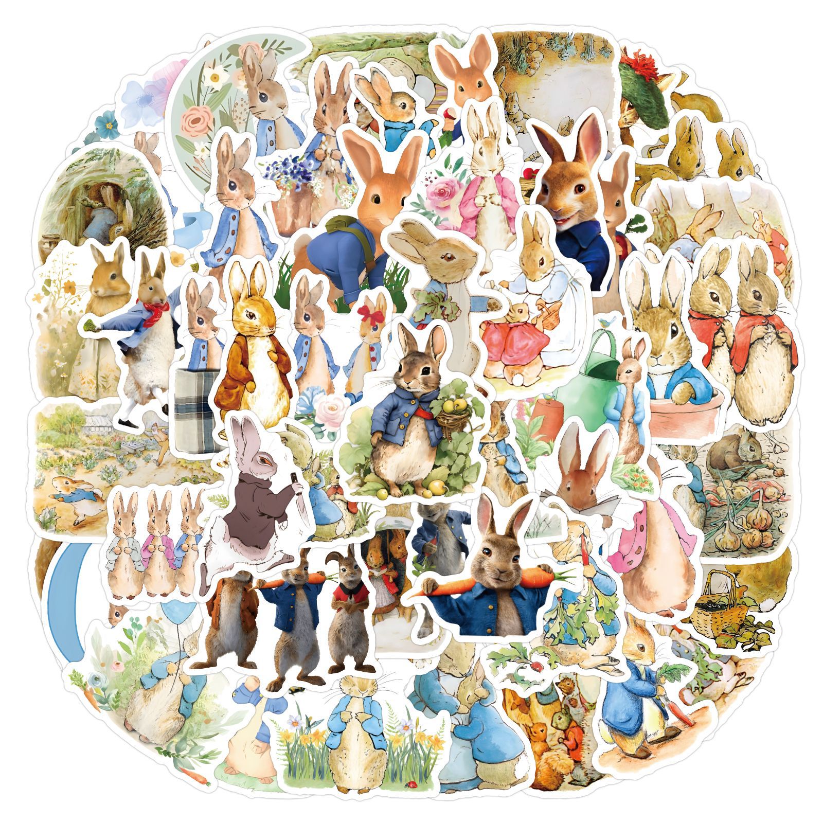 Adesivos Peters Rabbits, Vinil Impermeável, Anime, 55 Unidades