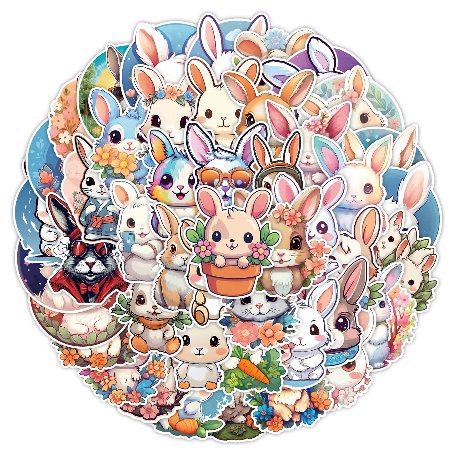 Adesivos Rabbits, Vinil Impermeável, Anime, 50 Unidades/lote D