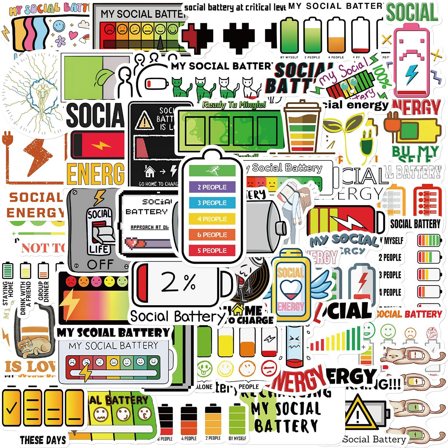 Adesivos My Socials Batterys Em Vinil Impermeável 50 Unidades/lote