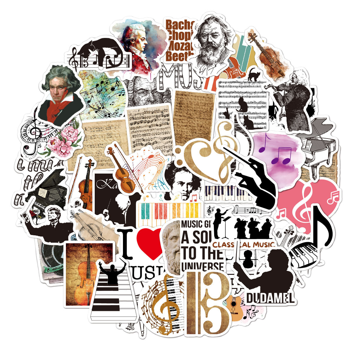 Pacote De Adesivos Musics Beethovens Bachs Mozarts Musicals Instrumen