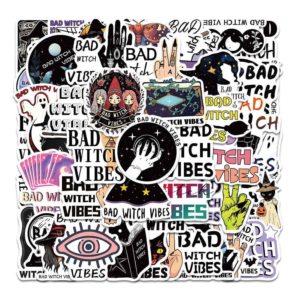Adesivos Bads Witchs Vibess, Vinil Impermeável, Anime, 50 Unidades
